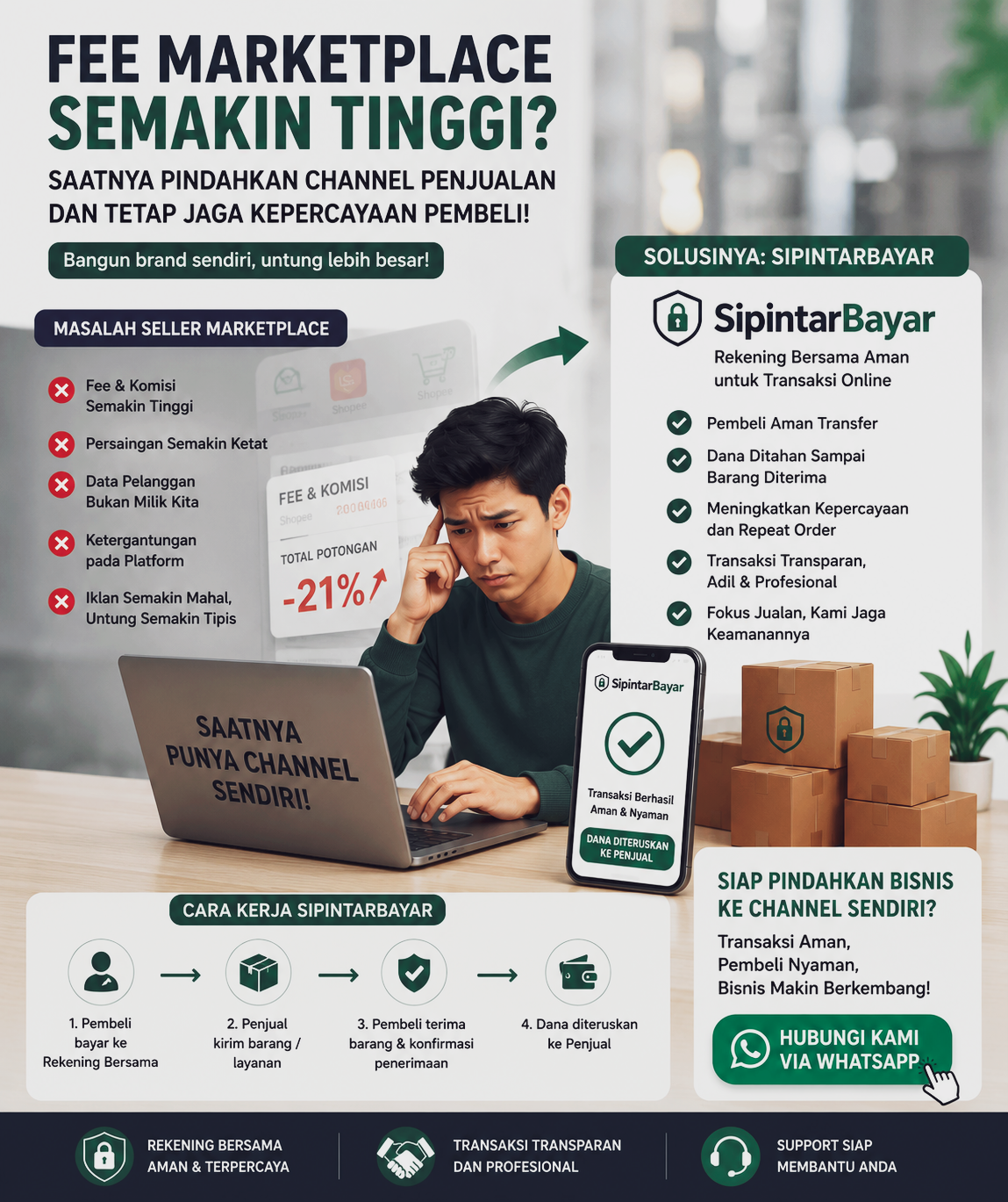 Alternatif marketplace bagi seller untuk membangun channel penjualan sendiri menggunakan SipintarBayar agar pembeli tetap percaya.